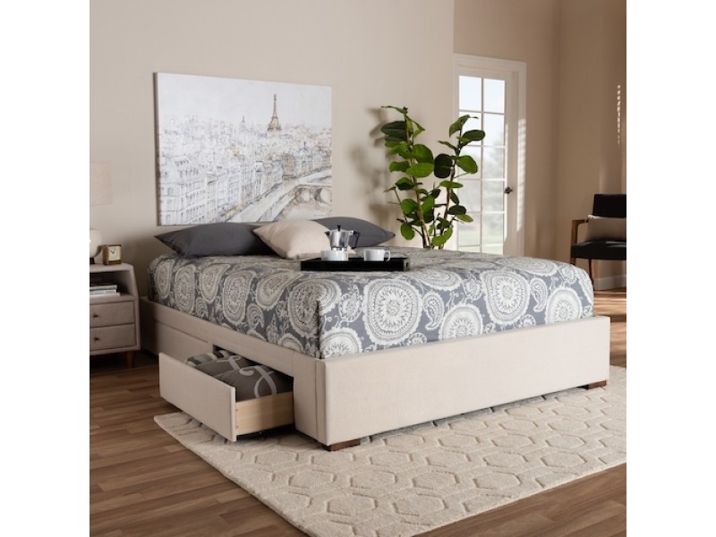 Baxton Studio Leni Upholstered Platform Storage Bed Frame - Beige
