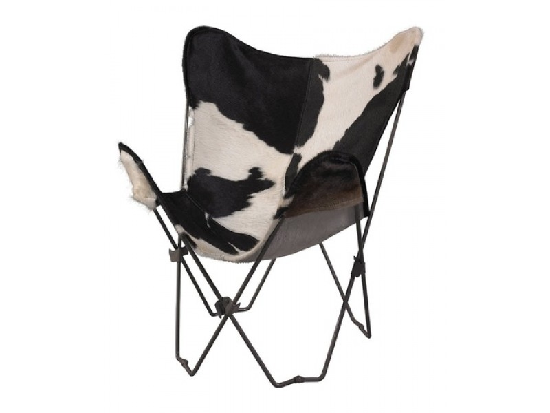 Linon Butterfly Chair with Hair on Hide Cover - Black and White