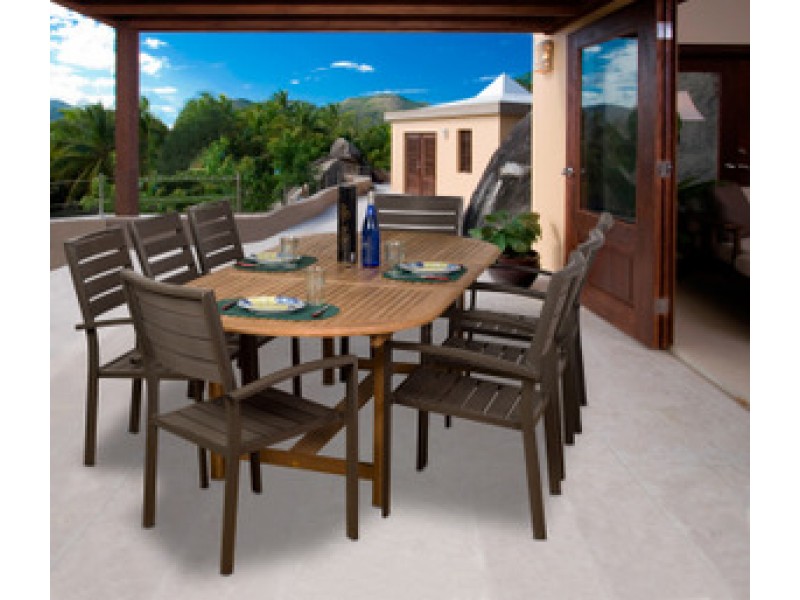 International Home Miami Amazonia Teak Ancara 9-pc Teak/Faux Wood Dining Set