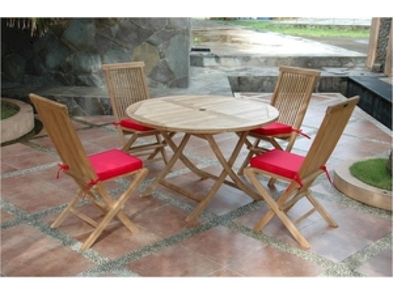 Anderson Teak Bahama 47" Round Folding Table and Classic Folding Chair
