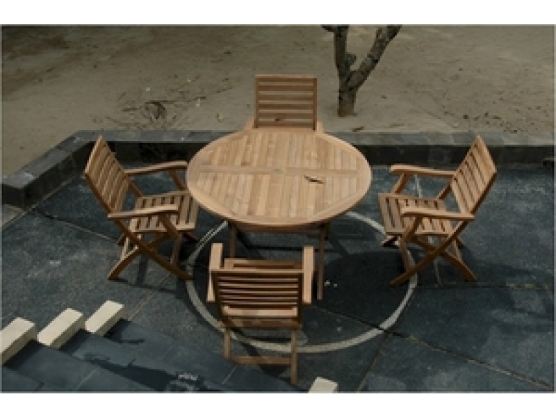 Anderson Teak Bahama 47" Round Folding Table and Andrew Folding Armchair