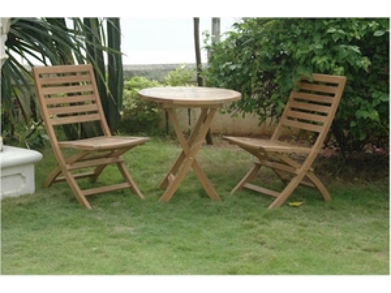 Anderson Teak Bahama 27" Bistro Round Folding Table and 2 Andrew Folding Chair