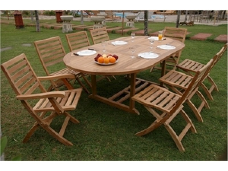 Anderson Teak Bahama 87" Oval Extension Table with Andrew Folding Armchair and Folding Chair
