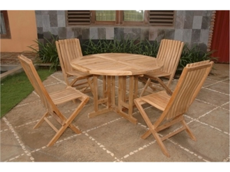 Anderson Teak 47" Round Butterfly Folding Table and Comfort Folding Chair