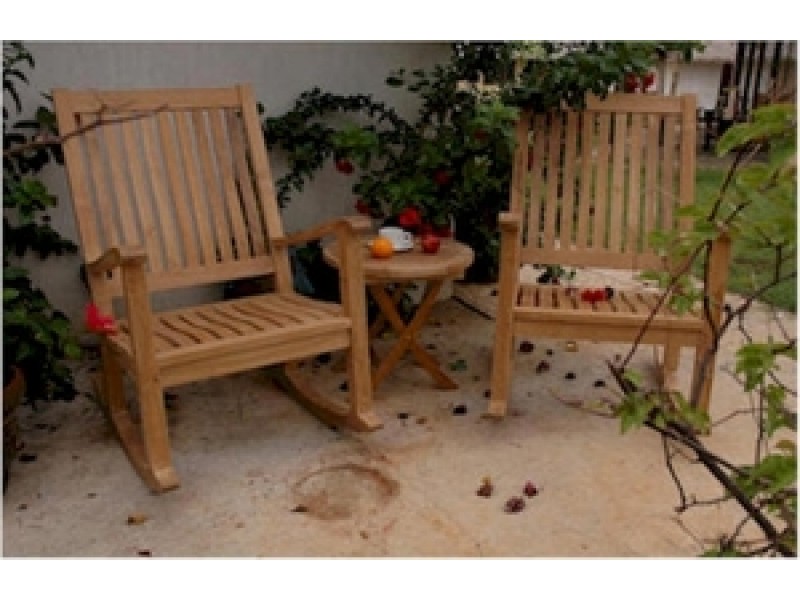 Anderson Teak Del-Amo Rocking Chair and Bahama 20" Round Mini Side Folding Table