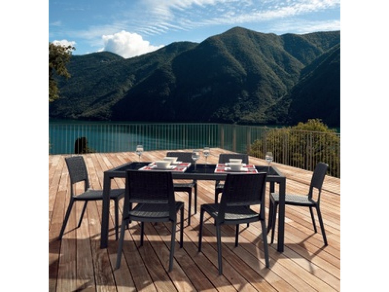 Miami Wickerlook Rectangle Dining Set - Black