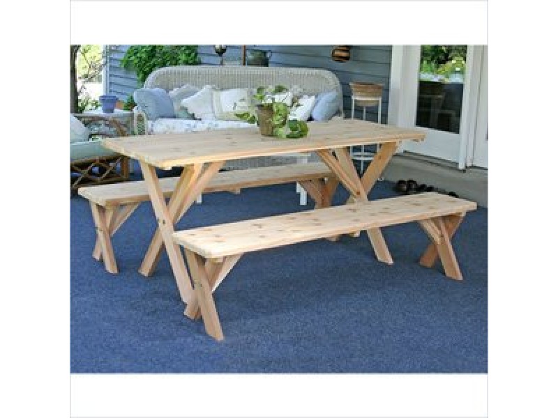 Creekvine Designs 27" Cedar Backyard Bash Cross Legged Picnic Table w/ Detached Benches