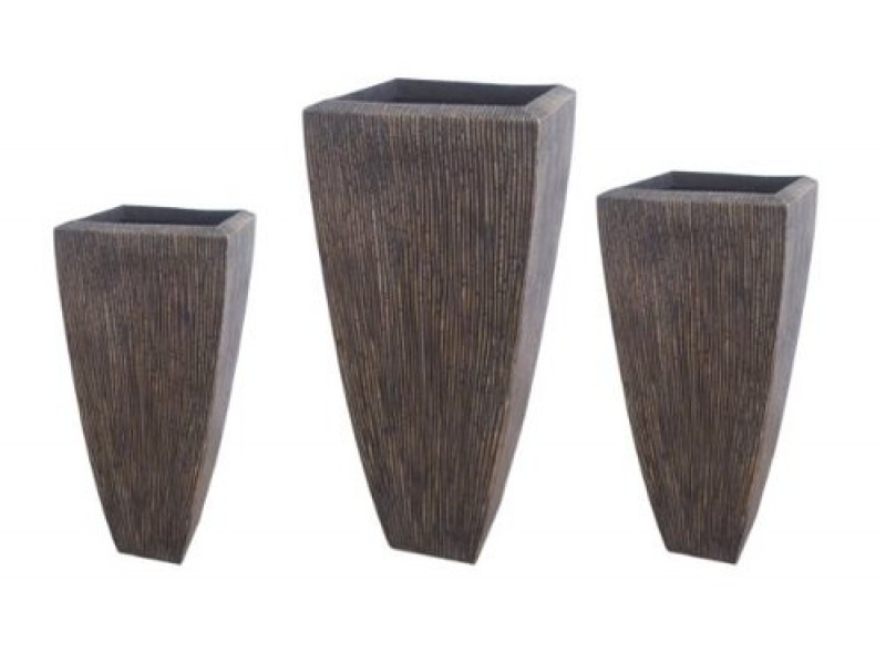 Screen Gems Sandstone Ribbed Long Square Planter - Set of 3