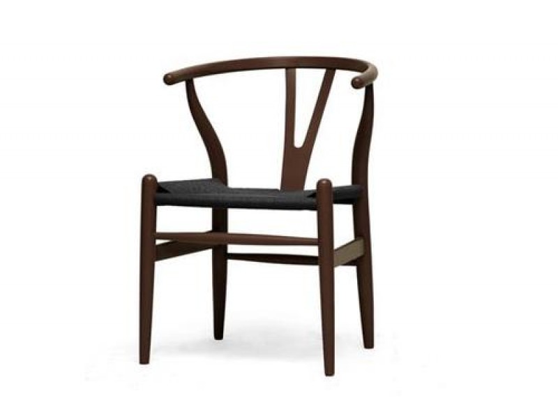 Baxton Studio Wishbone Chair - Brown Wood Y Chair w/ Black Seat