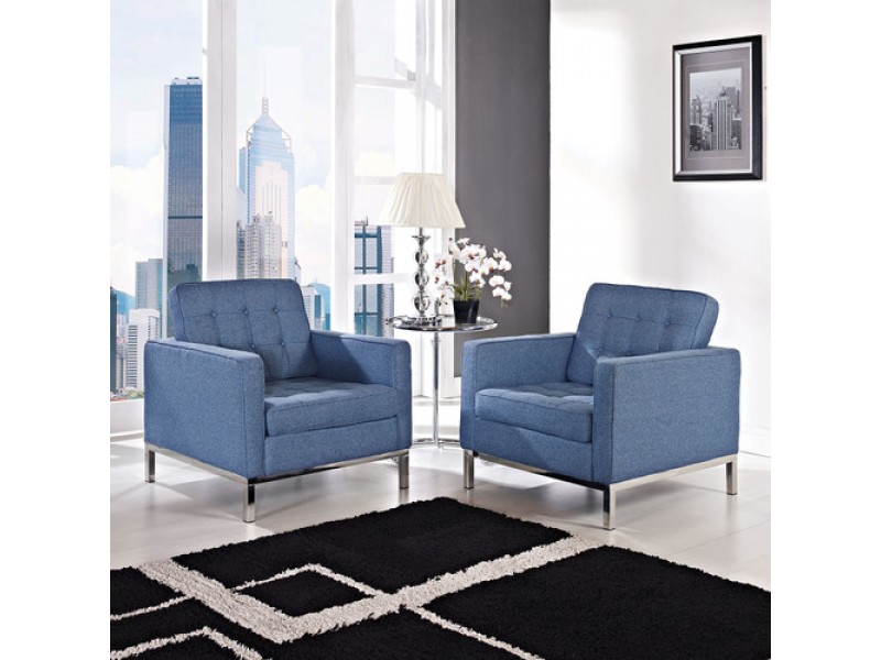Modway Loft Armchair Set of 2 in Blue Tweed