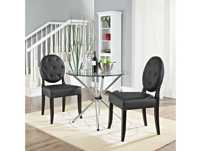 Modway Button Dining Side Chair Set of 2 in Black