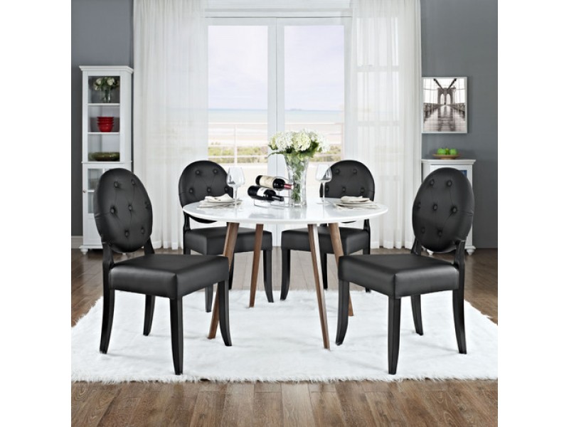 Modway Button Dining Side Chair Set of 4 in Black