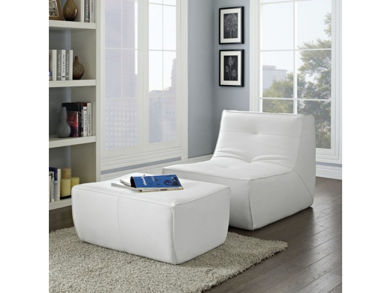 Modway Align 2 Piece Leather Armchair and Ottoman Set in White
