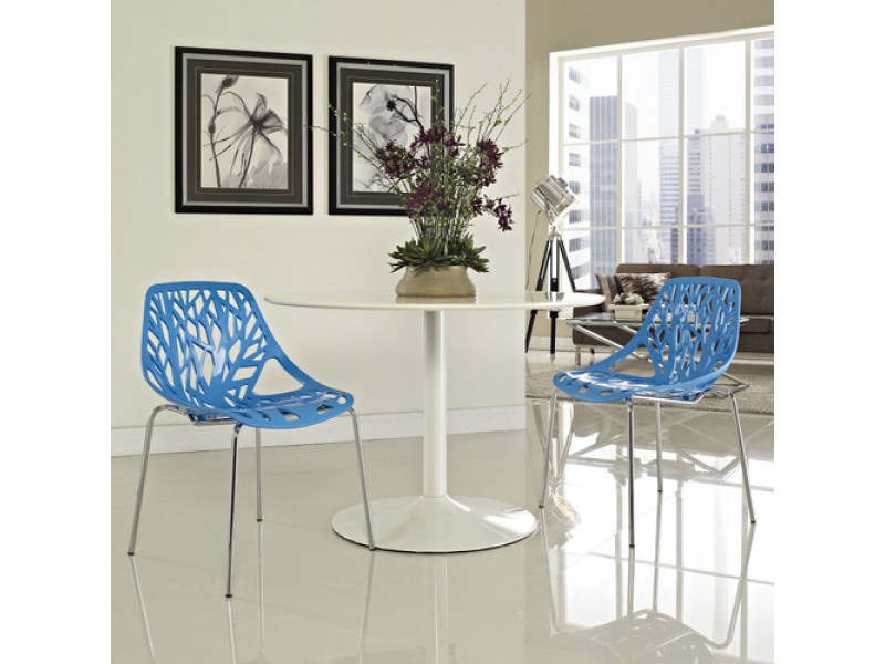 Modway Stencil Dining Side Chair Set of 2 in Blue
