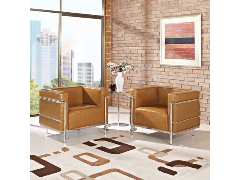 Modway Charles Grande Leather Armchairs Set Of 2 in Tan