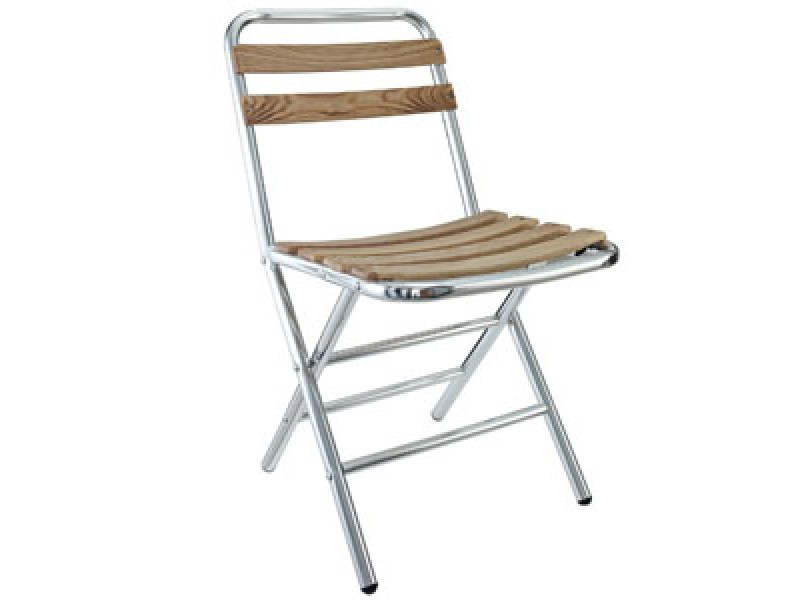 Modway Folderia Wooden Slat Folding Chair in Silver