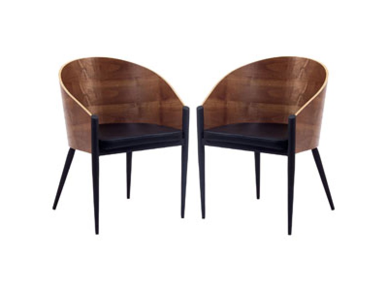 Modway Cooper Dining Chairs Set of 2 in Walnut