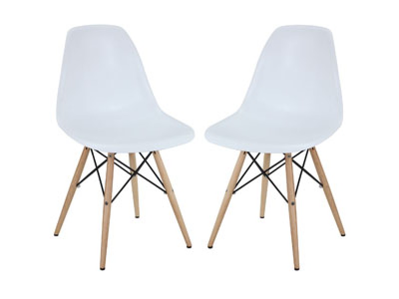 Modway Pyramid Dining Side Chairs Set of 2 in White