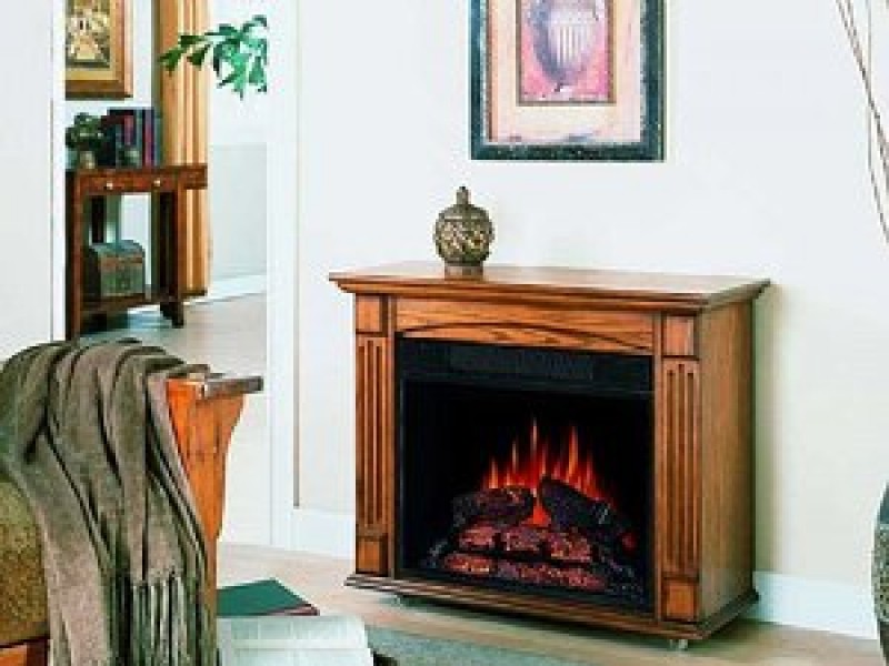 Fireside America Classic Flame 23 Inches Lancaster Portable Room Heater Antique Oak Multi Function Remote Control