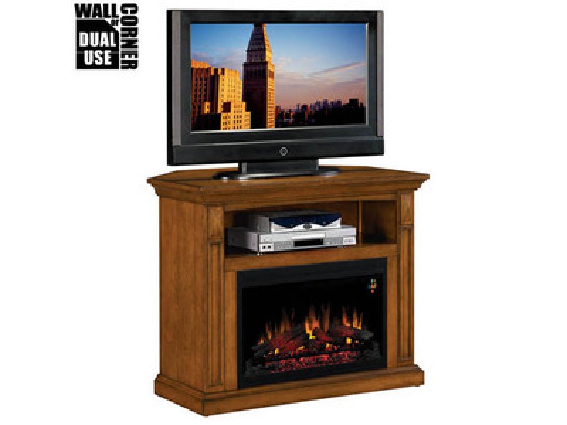 Fireside America Classic Flame Fairmont Dual Corner and Wall Media Center with Electric Fireplace - Premium Oak Finish