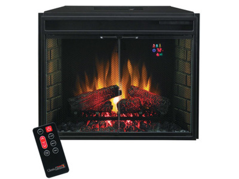 Fireside America Classic Flame 28 Inches Electric Fireplace with Glass Doors and Remote Control