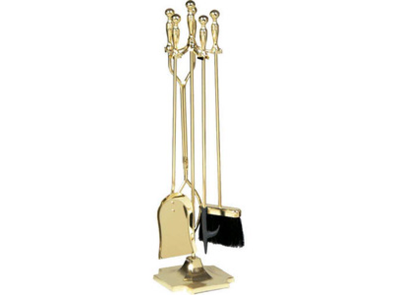 Fireside America UniFlame 5 Piece Ball Tool Set with Pyramid Base - Plated Polished Brass