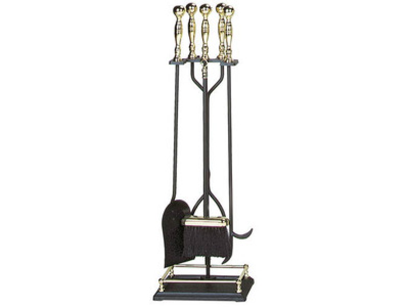 Fireside America UniFlame 5 Piece Ball Tool Set with Rectangular Base - Black with Plated Polished Brass