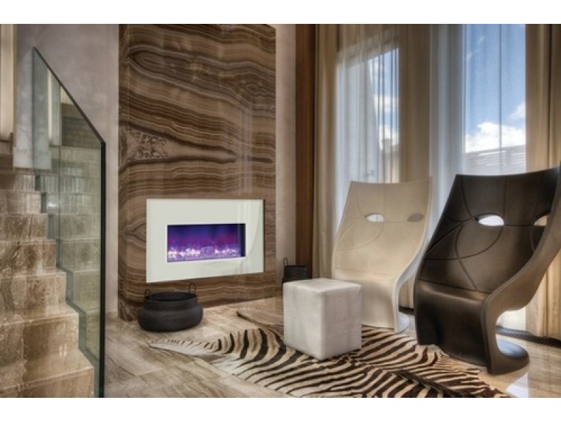 Amantii Insert 30" Electric Fireplace-40" x 26" White Glass Surround