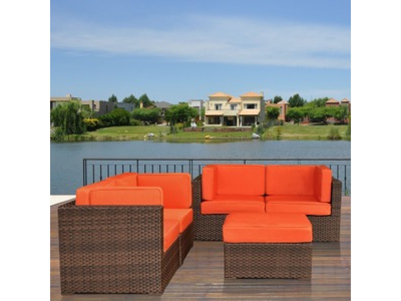 International Home Miami Atlantic Nice Sectional Five Piece Set in Orange