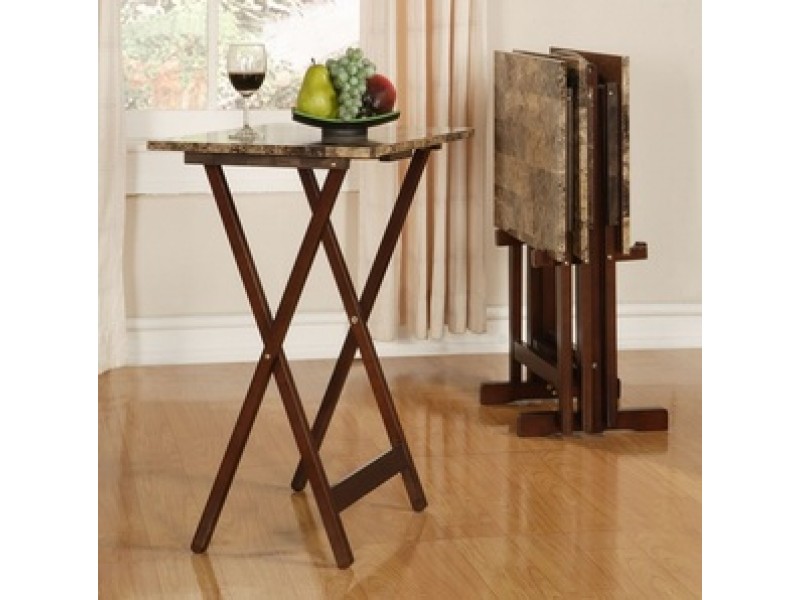 Linon Tray Table Set Faux Marble - Brown