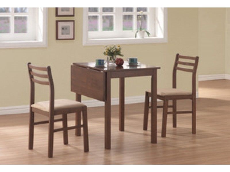 Monarch Specialties Walnut 3pcs Solid-Top Drop Leaf Dining Set