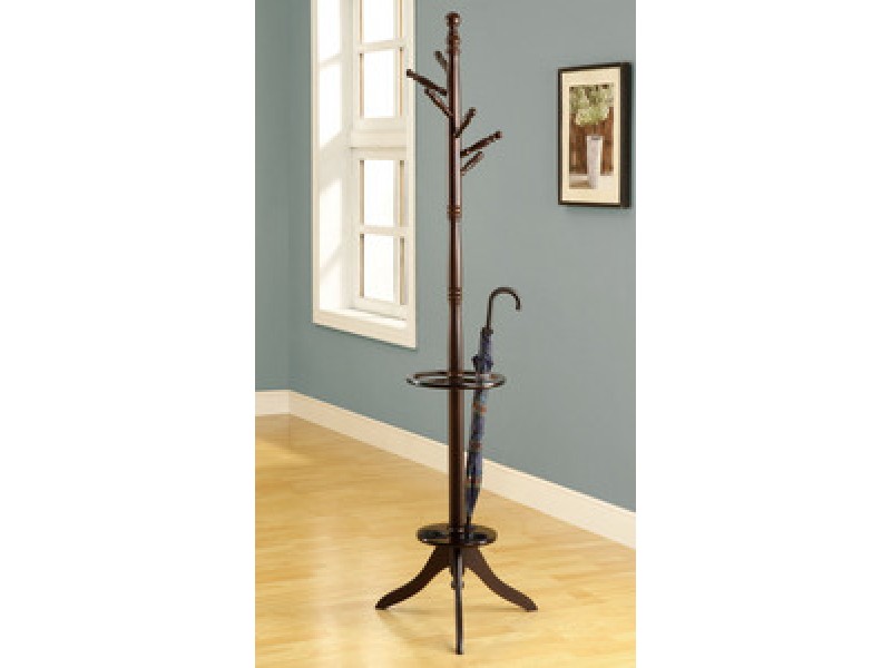 Monarch Specialties Cappuccino Solid Wood Coat Rack With Umbrella Holder