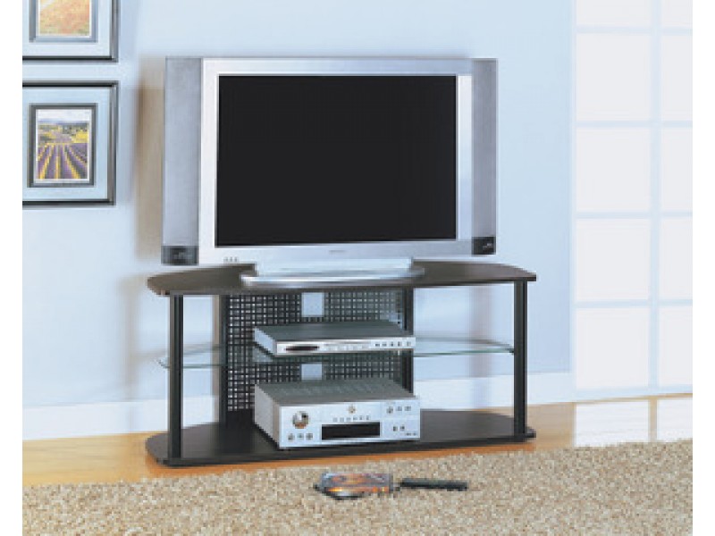 Monarch Specialties Cappuccino / Black Metal Tv Stand With Tempered Glass