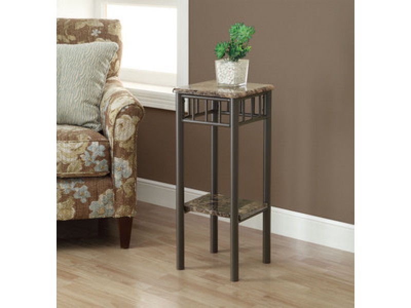Monarch Specialties Capuccino Marble / Bronze Metal Plant Stand