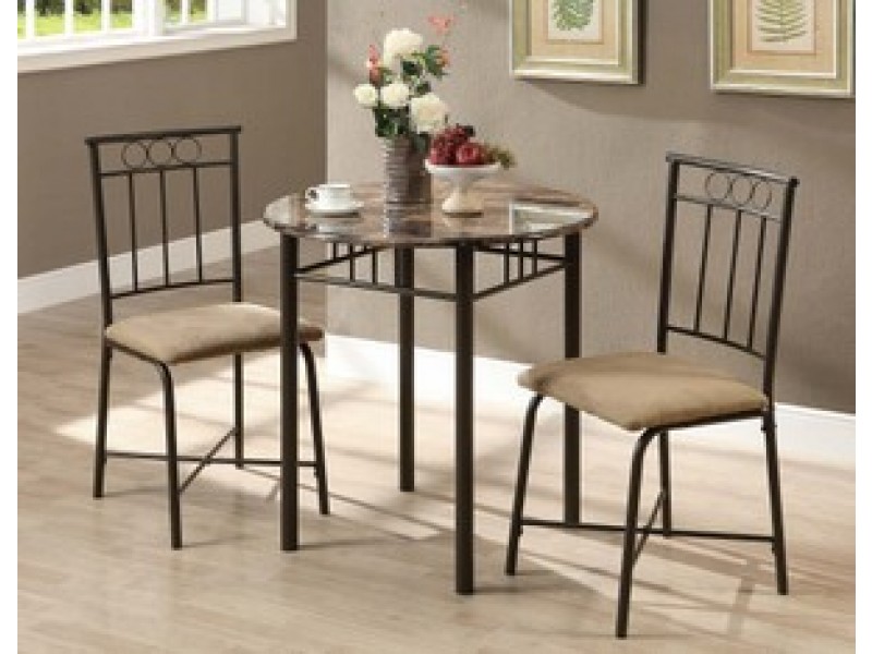 Monarch Specialties Cappuccino Marble / Bronze Metal 3pcs Bistro Set