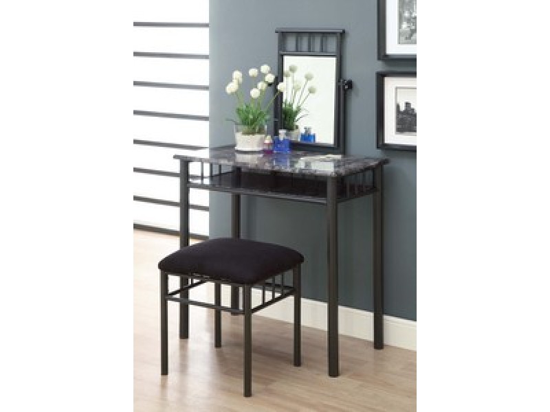 Monarch Specialties Grey Marble / Charcoal Metal 2pcs Vanity Set