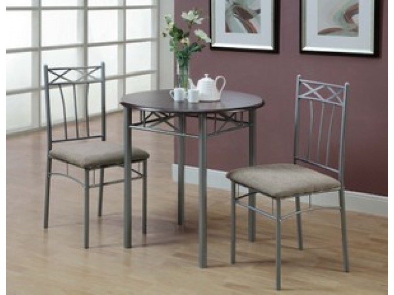 Monarch Specialties Cappuccino / Silver Metal 3pcs Bistro Set