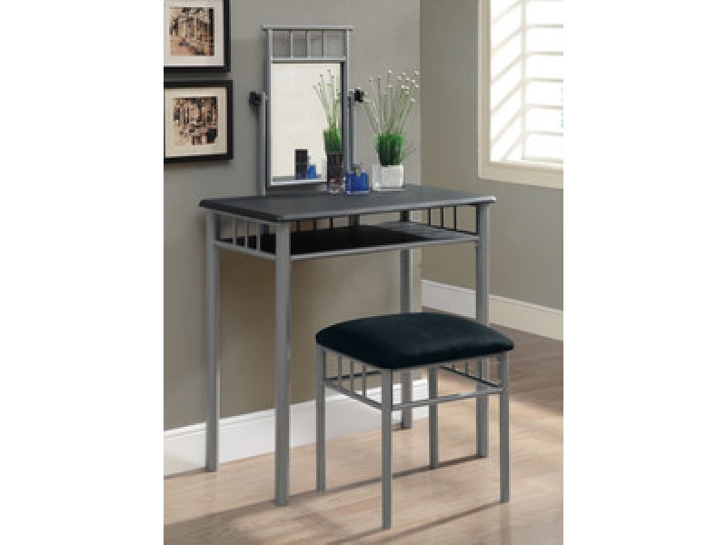 Monarch Specialties Black / Silver Metal 2pcs Vanity Set