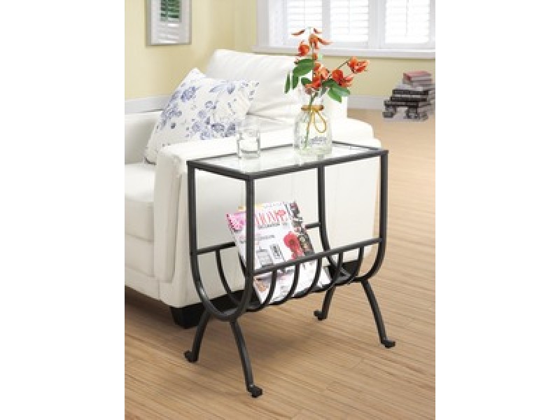 Monarch Specialties Stardust Brown Metal Magazine Table With Tempered Glass