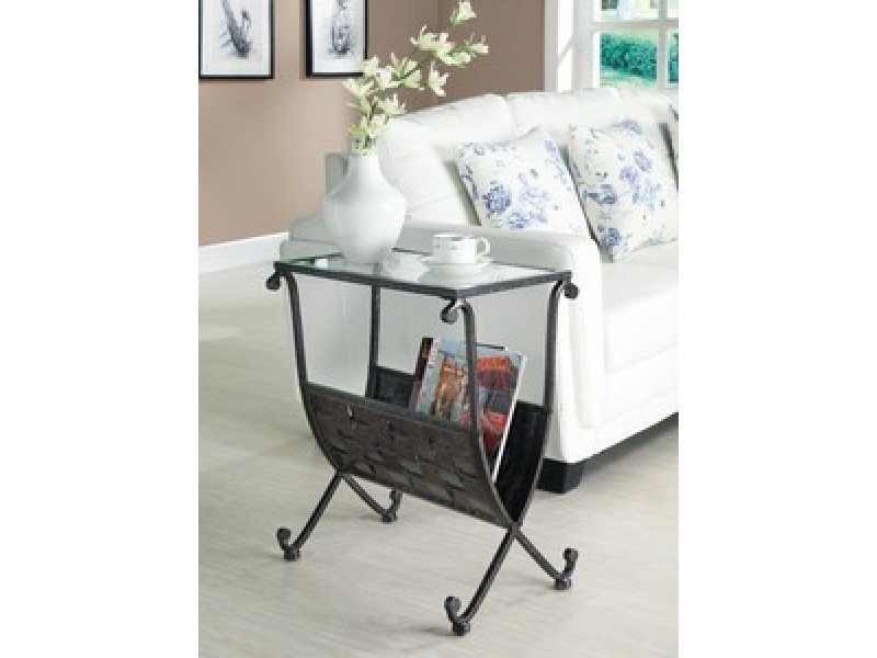 Monarch Specialties Black / Taupe Mix Metal Magazine Table W/ Tempered Glass