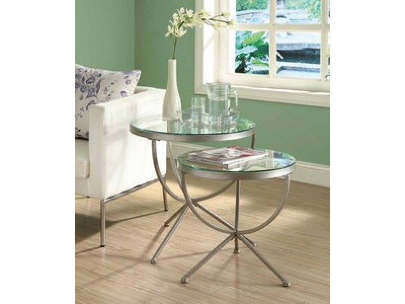Monarch Specialties Satin Silver 2pcs Nesting Table Set With Tempered