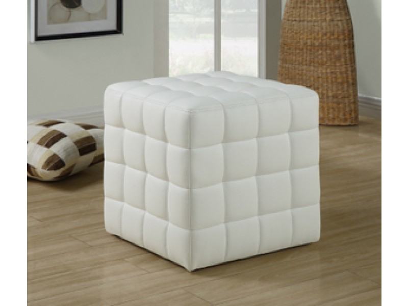 Monarch Specialties White Leather-Look Ottoman