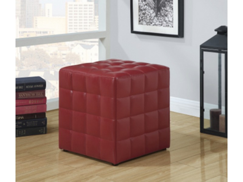 Monarch Specialties Red Leather-Look Ottoman