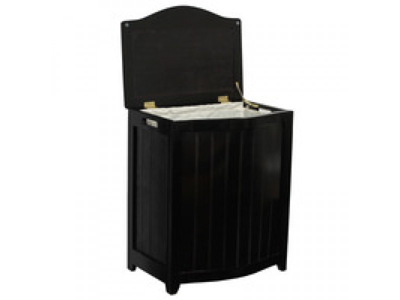 Mahogany Finished Bowed Front Laundry Wood Hamper - Lid Opened