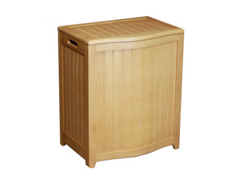 Natural Finished Bowed Front Laundry Wood Hamper