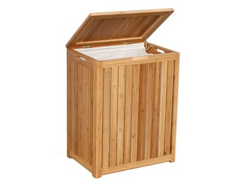 Oceanstar Spa-Style Bamboo Laundry Hamper - Lid Opened