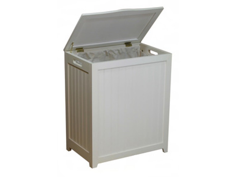 White Finished Rectangular Laundry Wood Hamper 