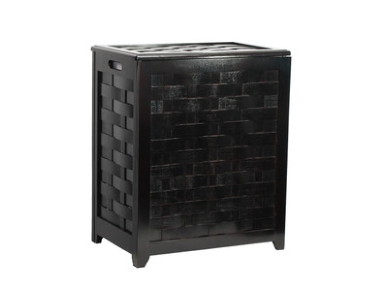 Oceanstar Mahogany Finished Rectangular Veneer Laundry Wood Hamper with Interior Bag