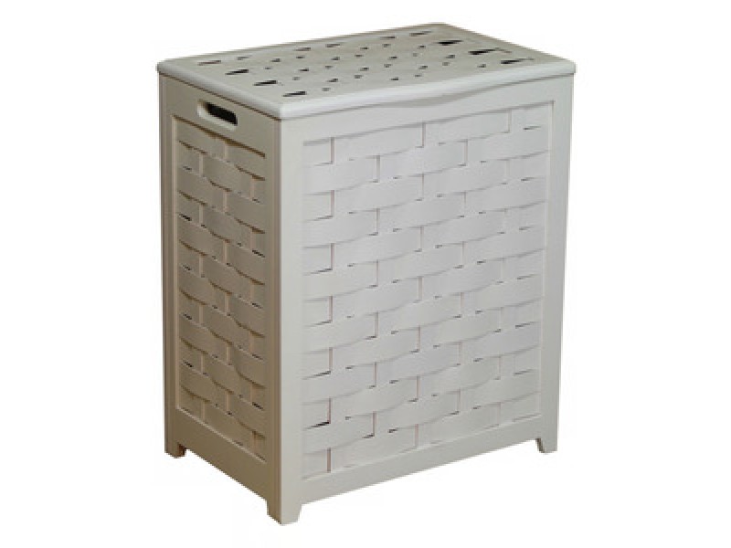 Oceanstar White Finished Rectangular Veneer Laundry Wood Hamper with Interior Bag