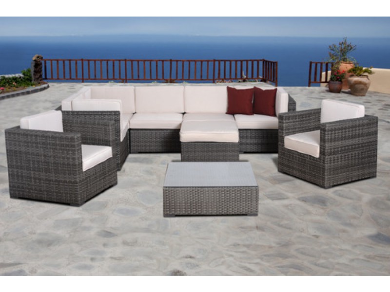 International Home Miami Atlantic Southampton 9 pc Grey Wicker Seating Set with Cushions